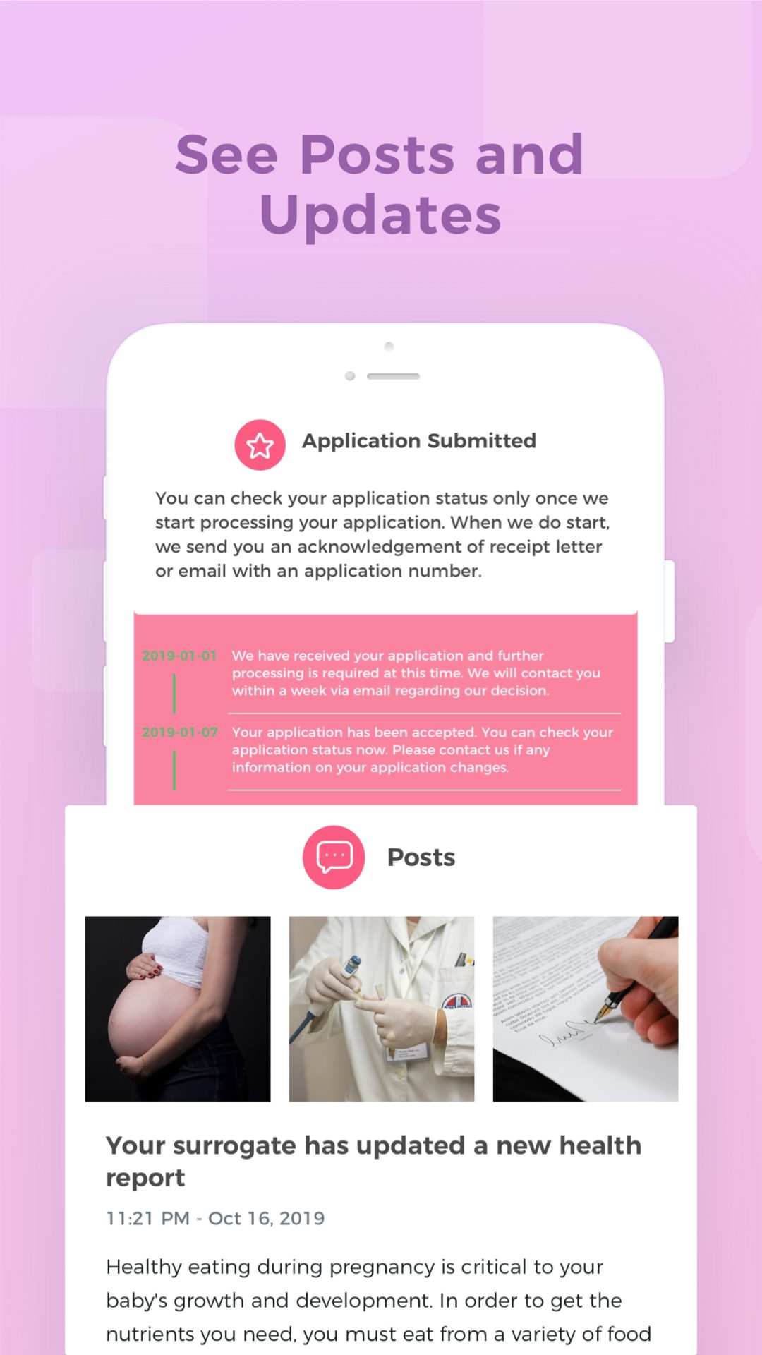 My Surro app — calendar and milestones