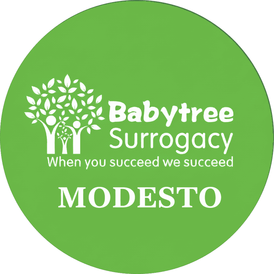 Babytree Surrogacy shares a message of teamwork and success, with the word MODESTO standing out boldly at the bottom. babytree