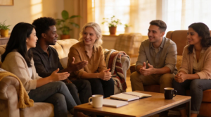 A small group discusses California surrogate taxes with Babytree Surrogacy, sharing ideas in a relaxed and welcoming setting. babytree